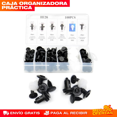 KIT DE CLIPS "REMACHES" PARA CARRO 100 PIEZAS/ Ajusta, repara y asegura 🚗 -TIK