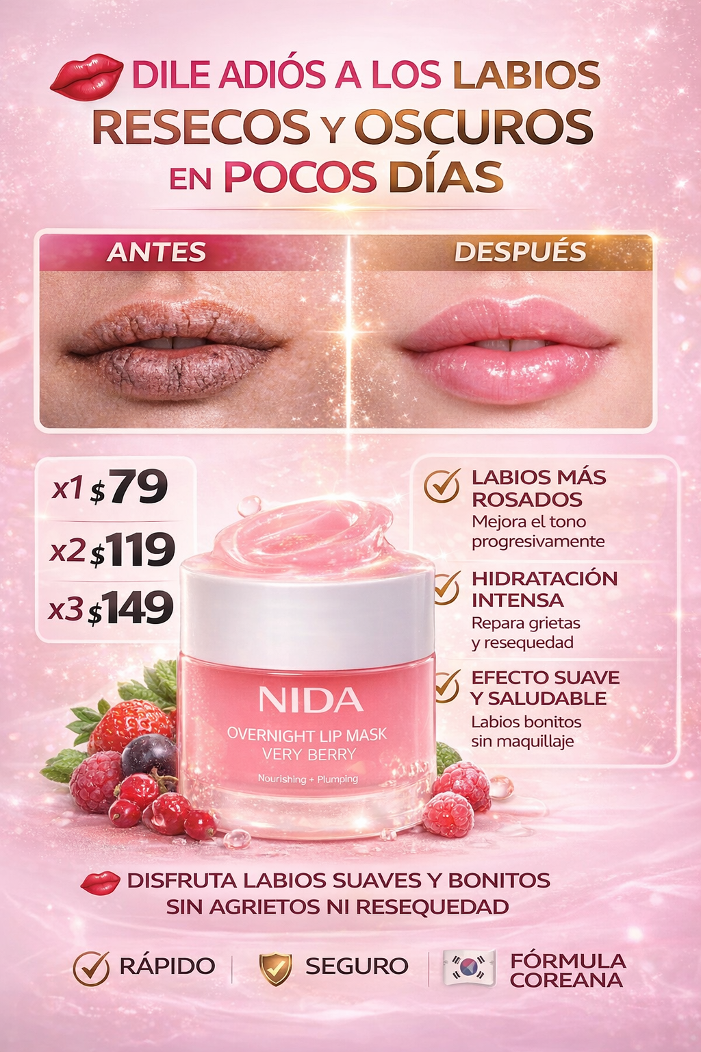 NIDA LIP MASK | MASCARILLA NOCTURNA COREANA: REPARA, HIDRATA Y UNIFICA LABIOS RESECOS, AGRIETADOS Y OSCUROS