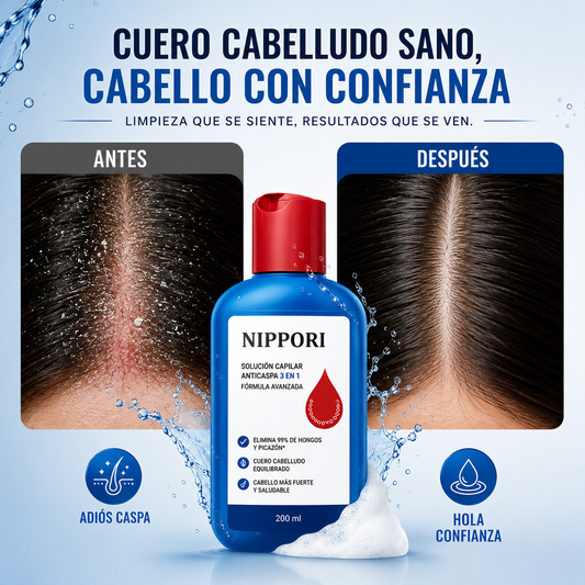 Shampoo NIPPORI 120ml™ | Elimina Caspa, Hongos, Picazón y grasa