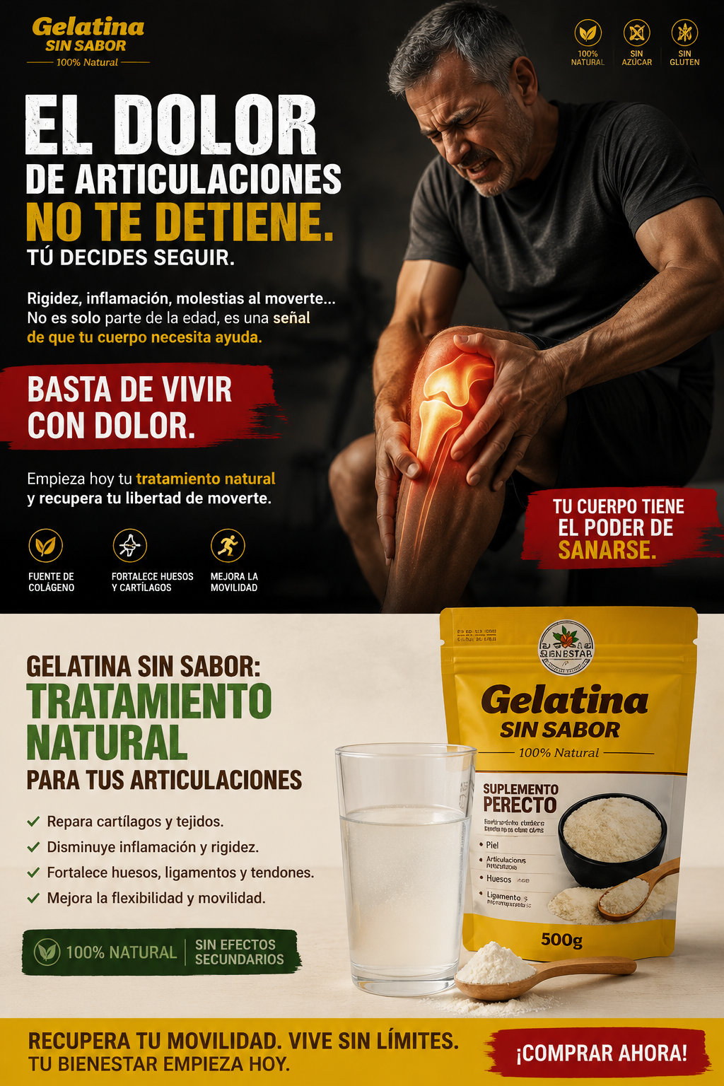 GELATINA SIN SABOR DE ORIGEN BOVINO 100% NATURAL / BOLSA DE 500 GR