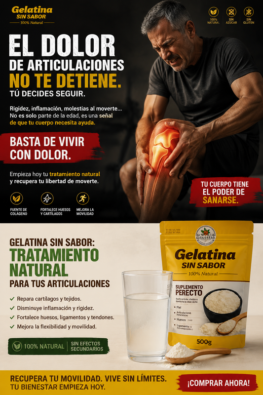GELATINA SIN SABOR DE ORIGEN BOVINO 100% NATURAL / BOLSA DE 500 GR