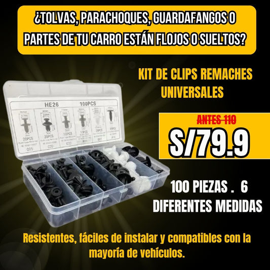 KIT DE CLIPS REMACHES UNIVERSALES PARA CARRO