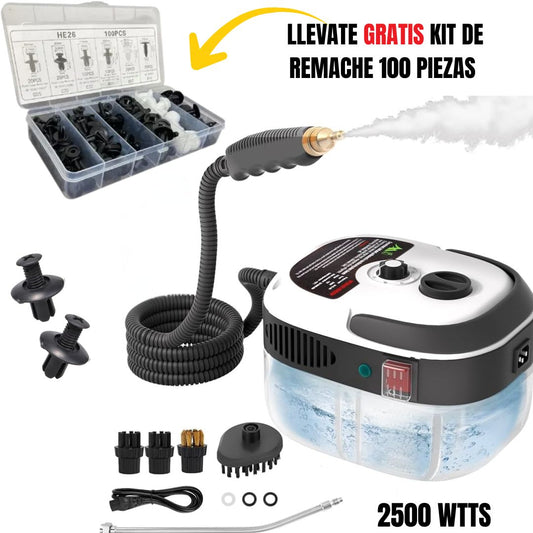 LIMPIADOR MULTIFUNCIONAL A VAPOR 2500 W| GRATIS UN KIT DE REMACHES 100 PIEZAS