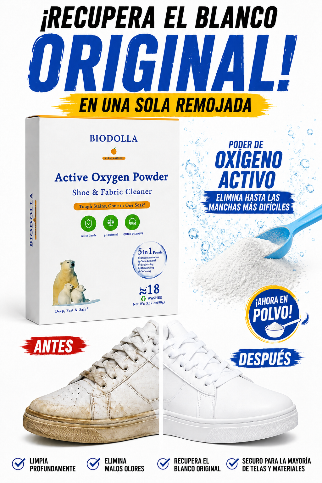 LIMPIADOR DE ZAPATILLAS BLANCAS| Con Tecnología de Oxígeno Activo