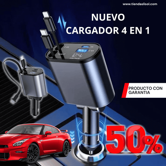 CARGADOR PORTATIL ADAPTADO PARA AUTO 4 EN 1 🚗